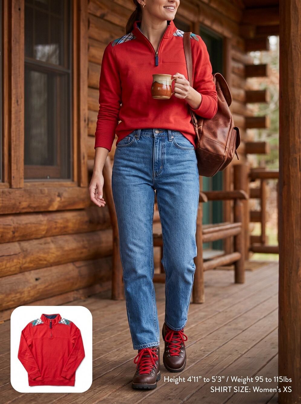 VTG 1999 Lands End Red 1/4 Fleece Pullover Plaid Yoke Women's XS S Youth L